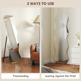 HOMCOM Lustro w całości bez ramy, z podstawą drewnianą, elastyczne umiejscowienie, w kształcie falisty, Czarny