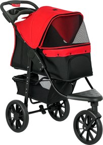 PawHut Wózek dla psa składany do 10 kg z 3 kołami, siatkowymi oknami, uchwytem na napoje i koszem na akcesoria, 109,5 x 57,5 x 106,5 cm, czerwony | Aosom PL