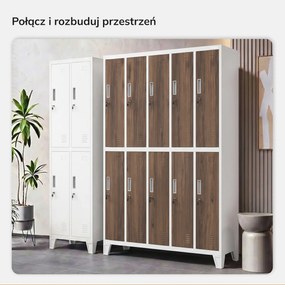Szafa BHP ubraniowa 10-drzwiowa biała / orzech: Eco Design BARTEK 1360 x 1720 x 450 mm
