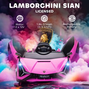 HOMCOM Elektryczny samochód dla dzieci, Lamborghini, 3-5 km/h, Pilot, dla dzieci 3-5 lat, Różowy