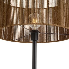 Lampa podłogowa czarna z brązowym abażurem z papierowego sznurka 50/50/25 - Simplo