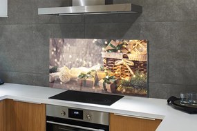 Panel szklany do Kuchni Świąteczne Gałązki i Prezenty