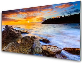 Szkło do Kuchni na Ścianę Skalisty Brzeg Morza