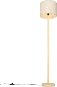 Rustykalna lampa podłogowa drewniana z abażurem lnianym beżowym 32 cm - Mels