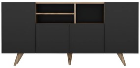 Komoda 4-drzwiowa z 3 wnękami - Czarny i naturalny - MOSTIA