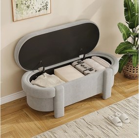 Tapicerowana ławka ze schowkiem i pokrywą - 121,5 x 49 x 44,5 cm - wygląd polaru - do salonu/sypialni - Polar - szary