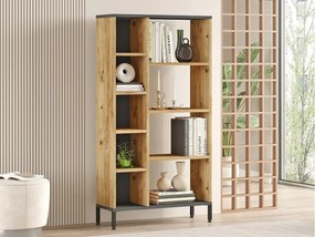 Elegancki regał w kolorze sosny atlantyckiej i antracytu, szer. 72 cm, wys. 133,6 cm, gł. 25,5 cm | Płyta wiórowa pokryta melaminą w 100%, g