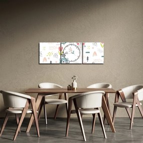 Obraz - Zwierzęta na łące (z zegarem) (90x30 cm)