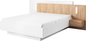 Łóżko 160 z pojemnikiem i LED, biały / dąb craft złoty, 264,4 x 218,2 x 102 cm