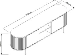 Owalna szafka RTV do salonu ryflowana Fabia 140 cm, dąb/trawertyn