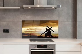 Szkło Ozdobne do Kuchni Jezus na Krzyżu o Zachodzie Słońca