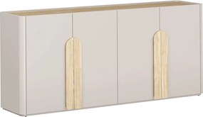 Komoda Amilio 200 cm czterodrzwiowa - kaszmir / dąb olejowany / uchwyty dąb jasny