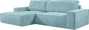 Kanapa narożna rozkładana z turkusowego sztruksu AMELIA PASCAL MORABITO - Narożnik lewostronny