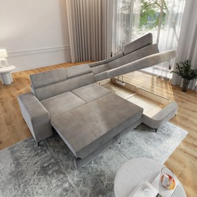 Masseno Narożnik ALVORO z funkcją spania i pojemnikiem na pościel Narozniki L, Rozkładana sofa - Jasnoszary, MONOLITH 84