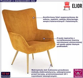 Musztardowy skandynawski fotel uszak R1-G84