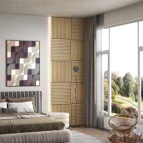 HOMCOM Panel Akustyczny, Absorpcja Dźwięku, DIY Ściana z Listwami, MDF &amp; Poliester, Prosta Instalacja, Dąb