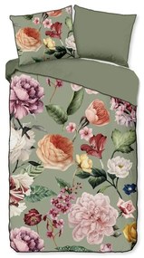 Zielona pościel jednoosobowa z satyny bawełnianej 140x220 cm Fiori – Descanso