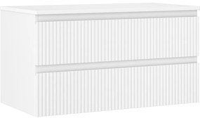 Mexen Rivel szafka łazienkowa podumywalkowa 90 cm z blatem, 2 szuflady, ryflowana , biała mat - 91A20-09047-2-BFFC01