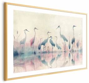 Plakat Ptaki nad jeziorem 90x60 cm z ramą złotą z marginesem ARTGEIST B