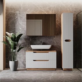 Zestaw mebli łazienkowych dąb/białe paski 99.4x32x62.5 lotta