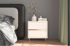 Biała szafka nocna Dancan MARIKA ze złotymi dodatkami