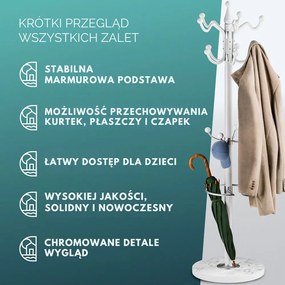Wieszak stojący TENZY z marmurową podstawą, 37x173 cm, biały Casaria