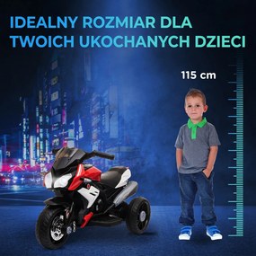 HOMCOM Elektryczny motocykl dla dzieci, ze światłami i dźwiękami, 3 km/h, ładowalny, Plastik/Metal, Czarny/Czerwony