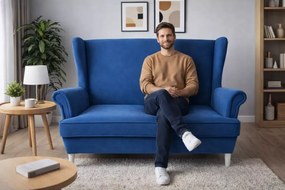 Gładka Sofa Uszak 2 osobowa w stylu skandynawskim, gładka, bez pikowania