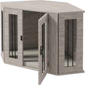 PawHut Klatka dla psa, projekt narożny, z zamknięciem, 1 poduszka leżakowa, 104 x 55 x 63 cm, Brązowy