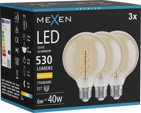 Mexen Vintis 3x żarówka filament spirala LED E27, G95, 6W, Ciepła - 2700K, 530 lm, amber - L167-E27-0627-50x03