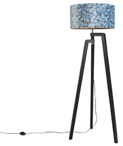 Lampa podłogowa trójnóg czarna z abażurem w kształcie motyla 50 cm - Puros klasyczny/Antyczny Oswietlenie wewnetrzne