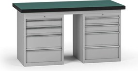 Stół warsztatowy G8, 1500 x 750 x 800 mm, 2x kontener, 8x szuflada, szary