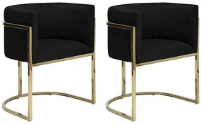 Zestaw 2 krzeseł z podłokietnikami PERIA marki Pascal Morabito – welur i metal – kolor czarny i złoty