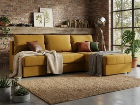PROMOCJA Rozkładany dwustronny narożnik VENORIA SLIM 200x143 cm, musztardowy + 2 poduszki GRATIS II gatunek