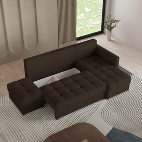 Masseno Narożnik LUMARI z funkcją spania i pojemnikiem na pościel Narozniki L, Rozkładana sofa - Brązowy, NEVE 28