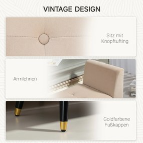 HOMCOM Tapicerowana ławka welurowa z podłokietnikami i miejscem do przechowywania beżowa 107x42x65 cm | Aosom PL