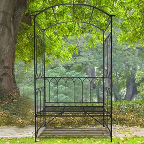 Outsunny Metalowa Pergola z Ławką - Czarny Kolor, 115x50x203cm - Ogrodowa Oaza Relaksu