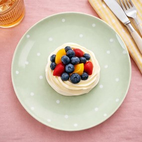 Ceramiczny talerz płytki w kropki, zielony