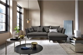 Narożnik GLAM Prawostronny z funkcją spania, zestaw z poduszkami wolnostojący tkanina RIVIERA 95 Ciemny szary DOMO HOME