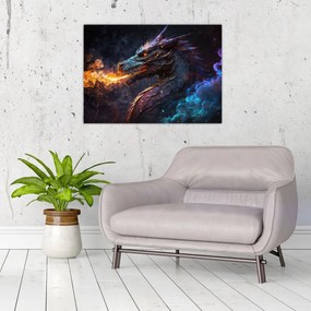 Obraz na szkle - Smok plujący płomieniami (70x50 cm)