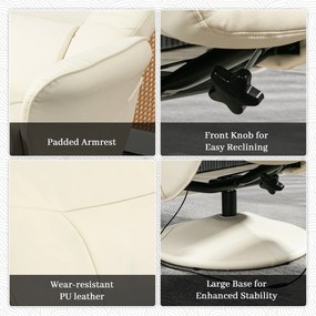 HOMCOM Fotel Masujący z Podnóżkiem, Ergonomiczny Fotel z 10 Punktami Wibracyjnymi, Skóra Ekologiczna, 76 x 81 x 105 cm, Kremowy