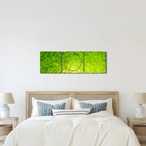 Obraz żółto-zielonych kostek (z zegarem) (90x30 cm)