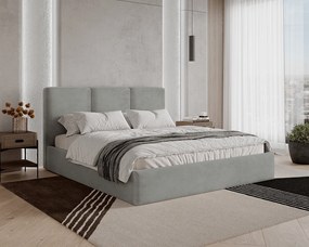 BESILIO Łóżko tapicerowane z pojemnikiem 160x200 Mira - Łóżko slim, łóżko minimalistyczne, stelaż metalowy- Szary