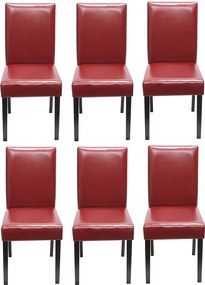 Krzesło do jadalni Littau (zestaw 6 sztuk),  skóra, czerwony, ciemne nogi