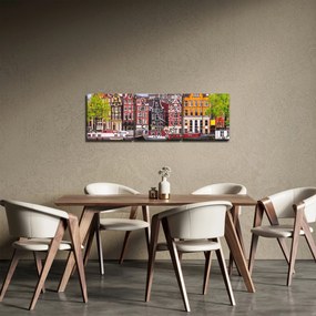Obraz - Amsterdam, domy tańca (z zegarem) (90x30 cm)
