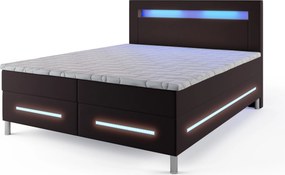 Masseno Łóżko kontynentalne BENZ 140x200 cm LED z pojemnikiem na pościel - Brązowy, MADRYT 928