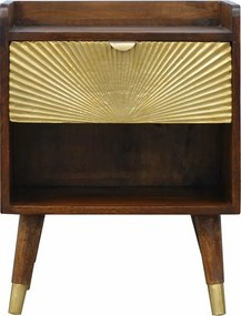 Artisan Furniture Orzechowa szafka nocna z 1 szufladą, akcent Manila Gold, sypialnia