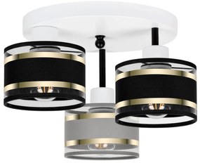 Lampa sufitowa biała trzypunktowa z szaro-czarnymi abażurami T-3030WE-
