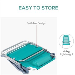 Outsunny Zestaw 2 składanych krzeseł campingowych z siateczkowym regulowanym oparciem i zagłówkiem, 62 x 65 x 80 cm, turkusowe | Aosom PL