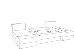 Rozkładana sofa narożna w kształcie U LIVARO 305x140 cm, jasnoszara